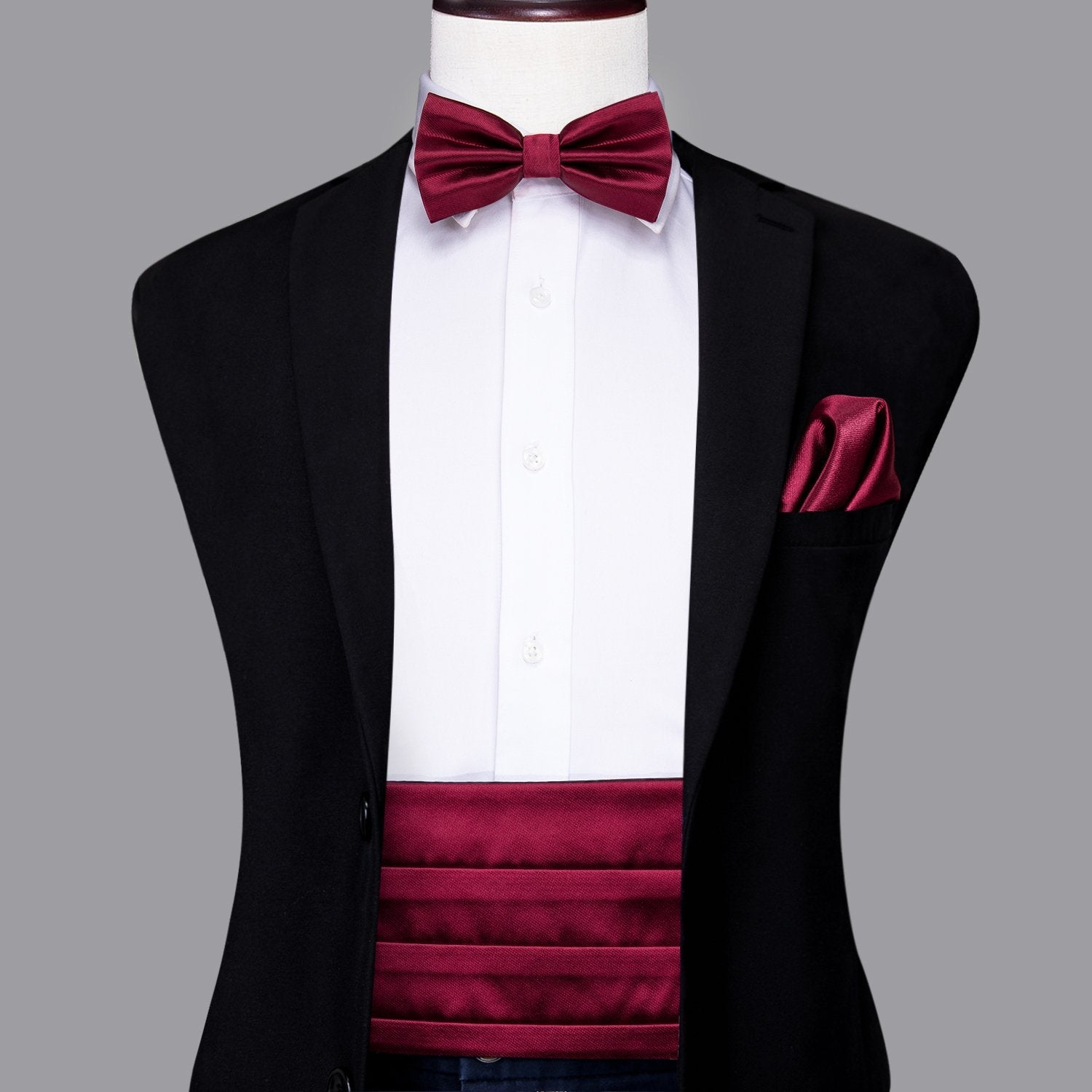 Classic Mens red solid cummerbund bowtie set