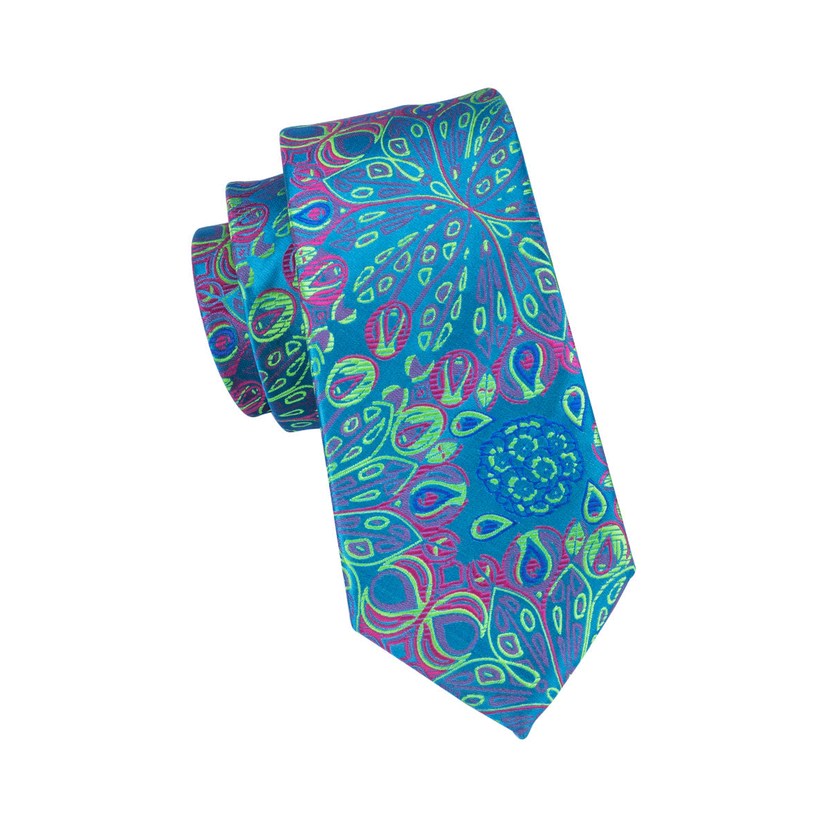 Blue Green Floral Tie Handkerchief Cufflinks Set with Brooch