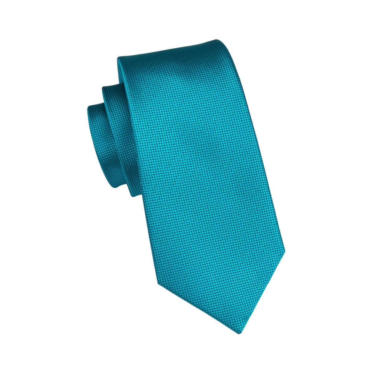 Men's Necktie Teal Blue Solid Tie Pocket Square Cufflinks Set