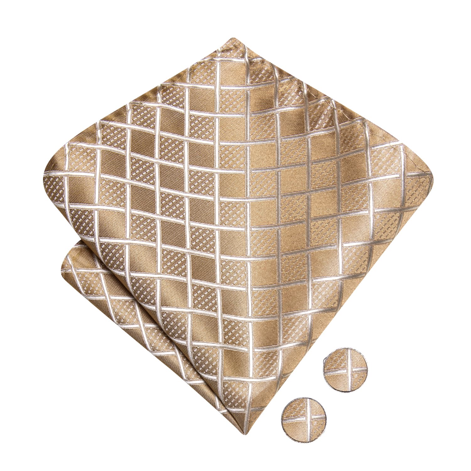 Light Tan Brown Bow Ties Men Plaid Necktie Hanky Cufflinks Set