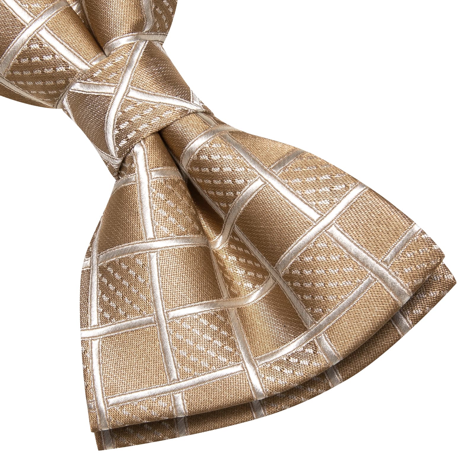Light Tan Brown Bow Ties Men Plaid Necktie Hanky Cufflinks Set