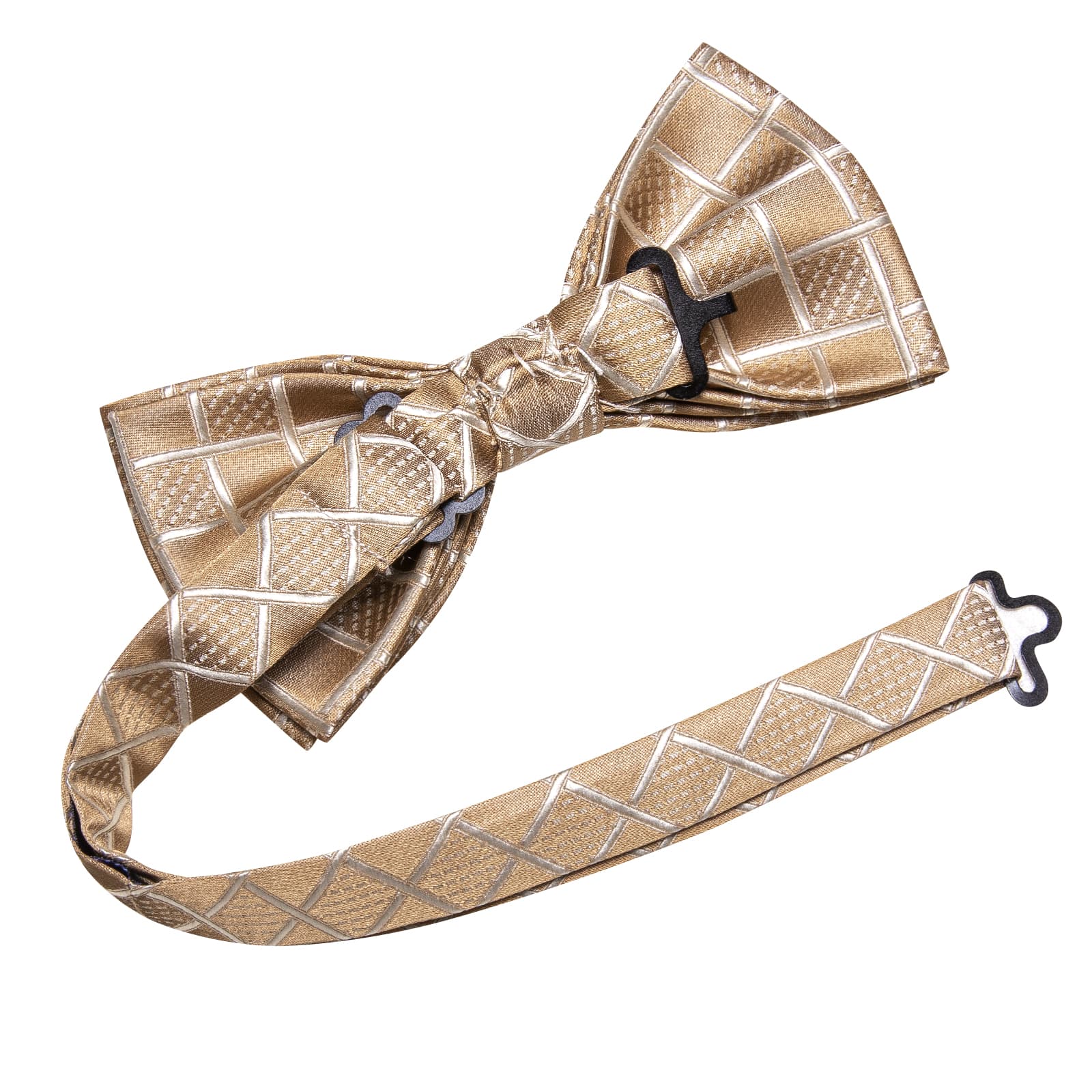 Light Tan Brown Bow Ties Men Plaid Necktie Hanky Cufflinks Set