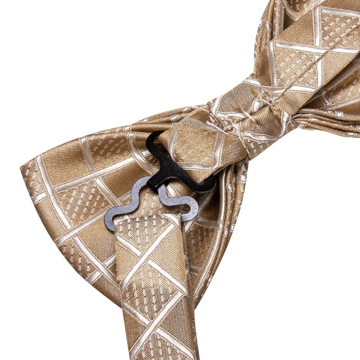 Light Tan Brown Bow Ties Men Plaid Necktie Hanky Cufflinks Set