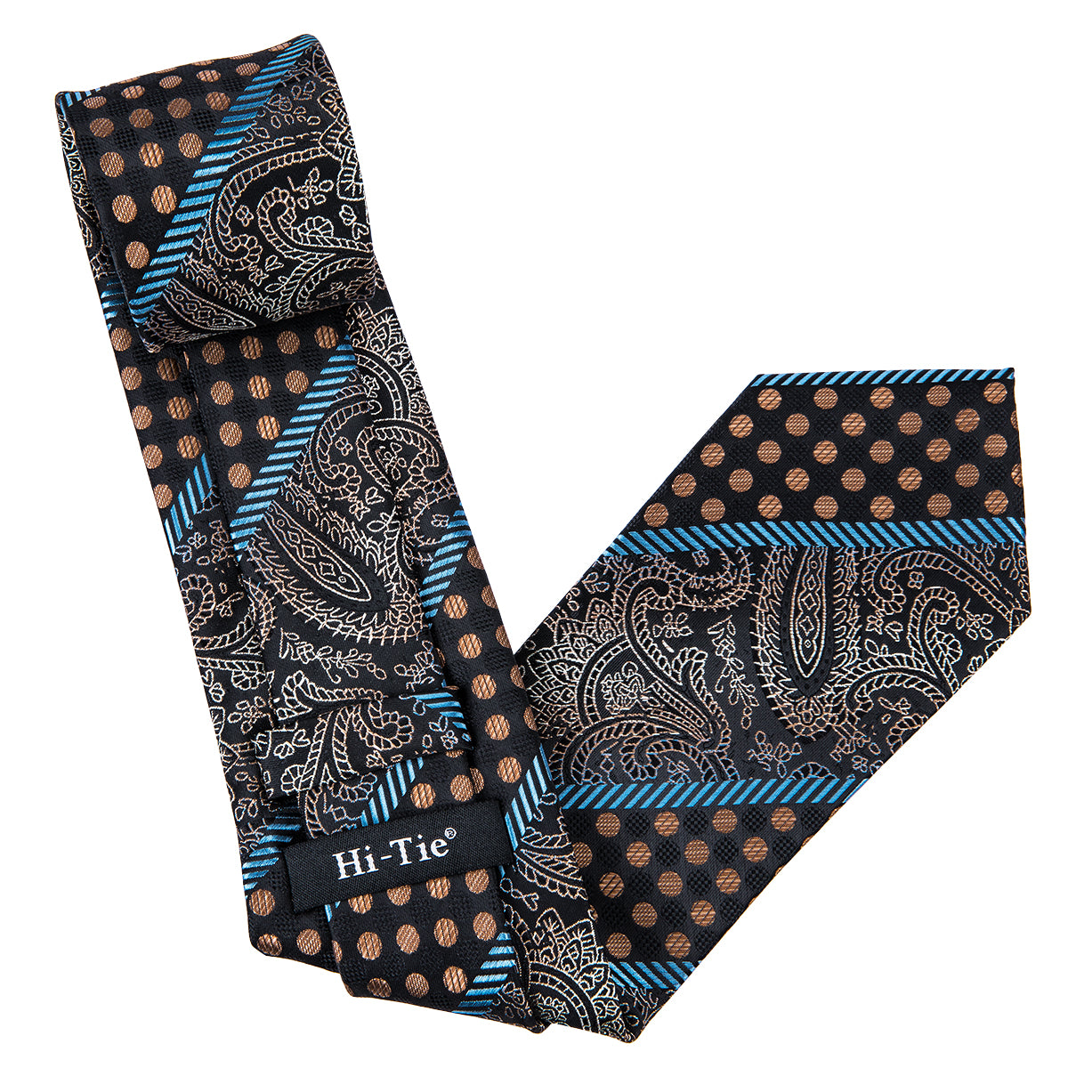 Men's Necktie Black Blue Novelty Silk Tie Hanky Cufflinks Set