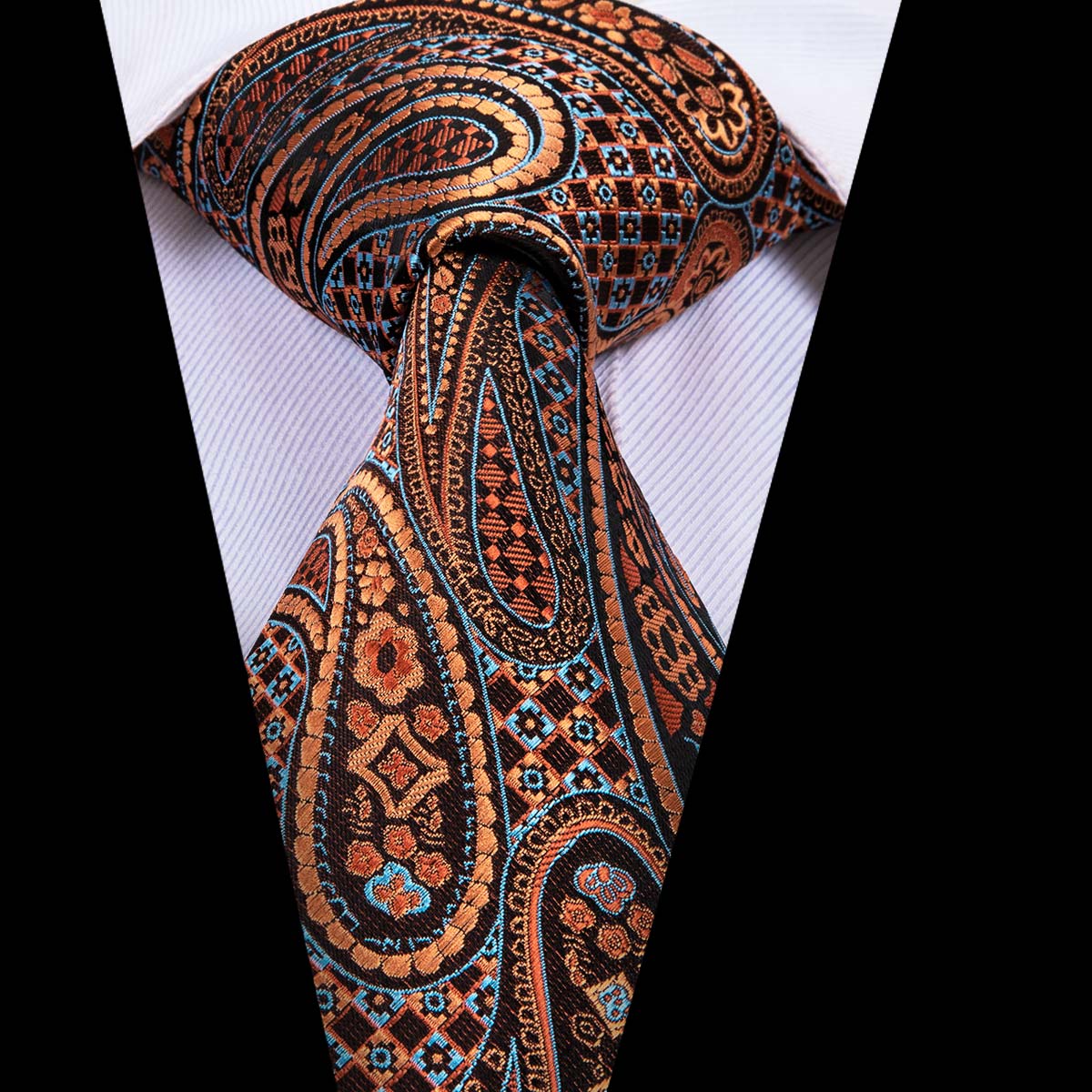Paisley Yellow Brown Men's Necktie Pocket Square Cufflinks Set