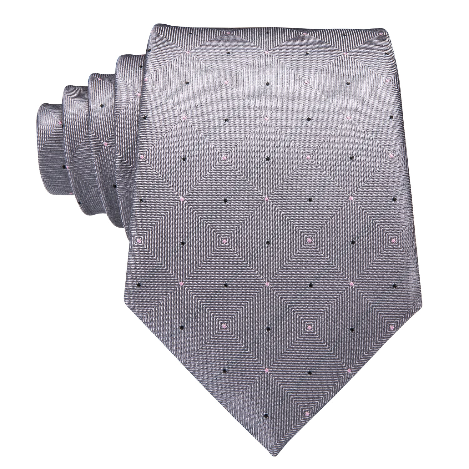 Grey Black Plaid Wedding Necktie Pocket Square Cufflinks Set