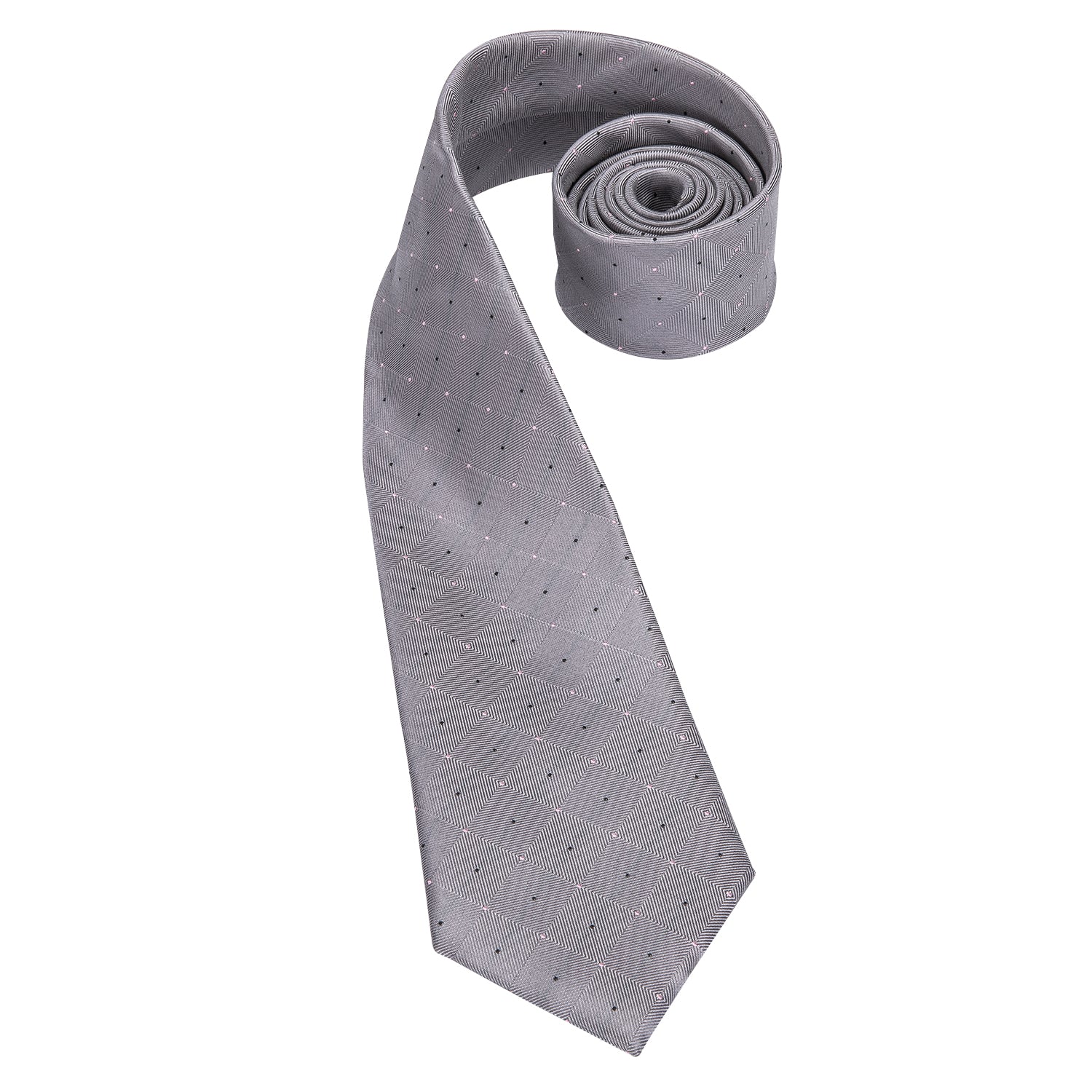 Grey Black Plaid Wedding Necktie Pocket Square Cufflinks Set