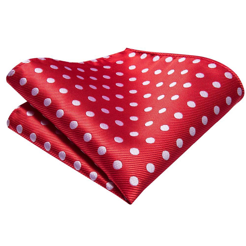 Hi-Tie Red Snow Polka Dot Tie Pocket Square Cufflinks Set