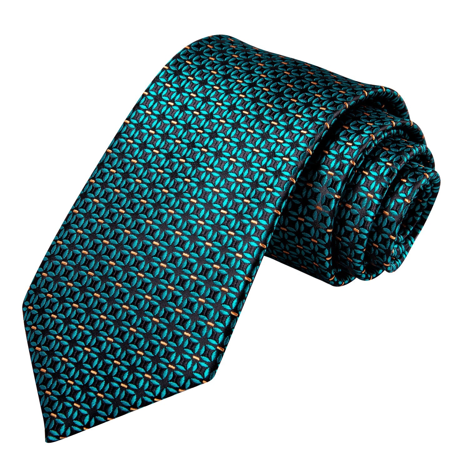 Turquoise Polka Dot Tie Handkerchief Cufflinks Set with Wedding Brooch