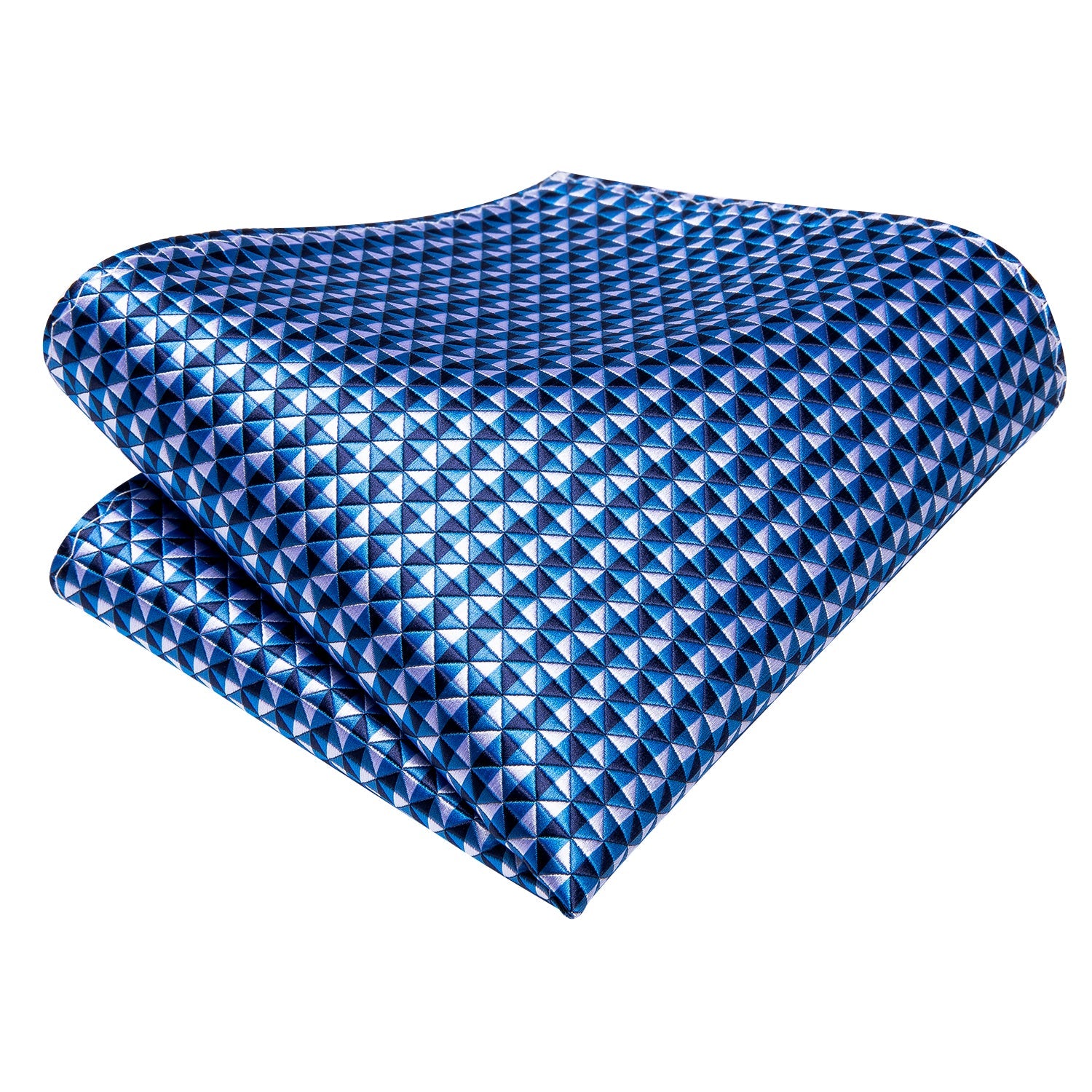 White Blue Plaid Tie Pocket Square Cufflinks Set with Wedding Brooch