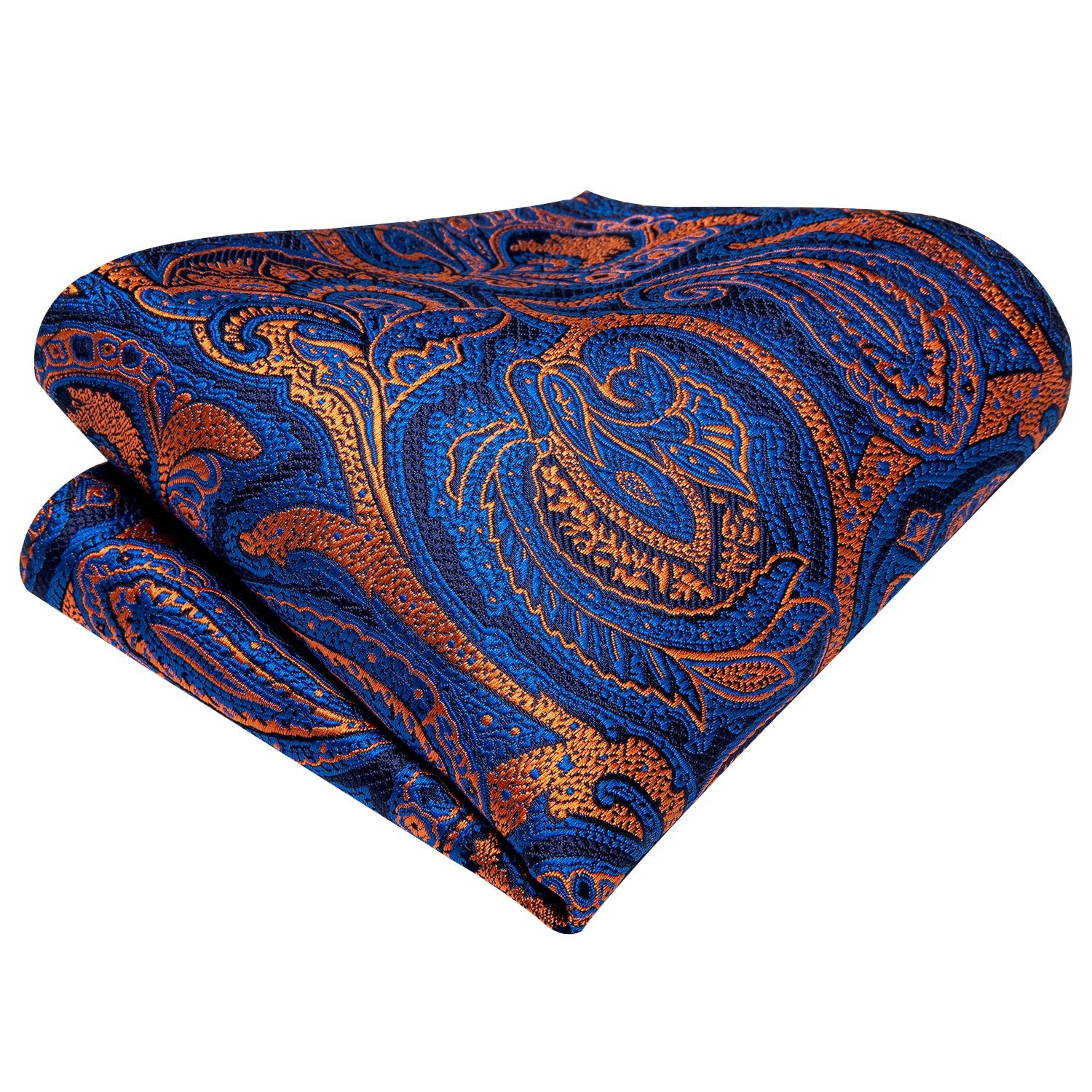 Blue Orange Floral Tie Hanky Cufflinks Set with Wedding Brooch