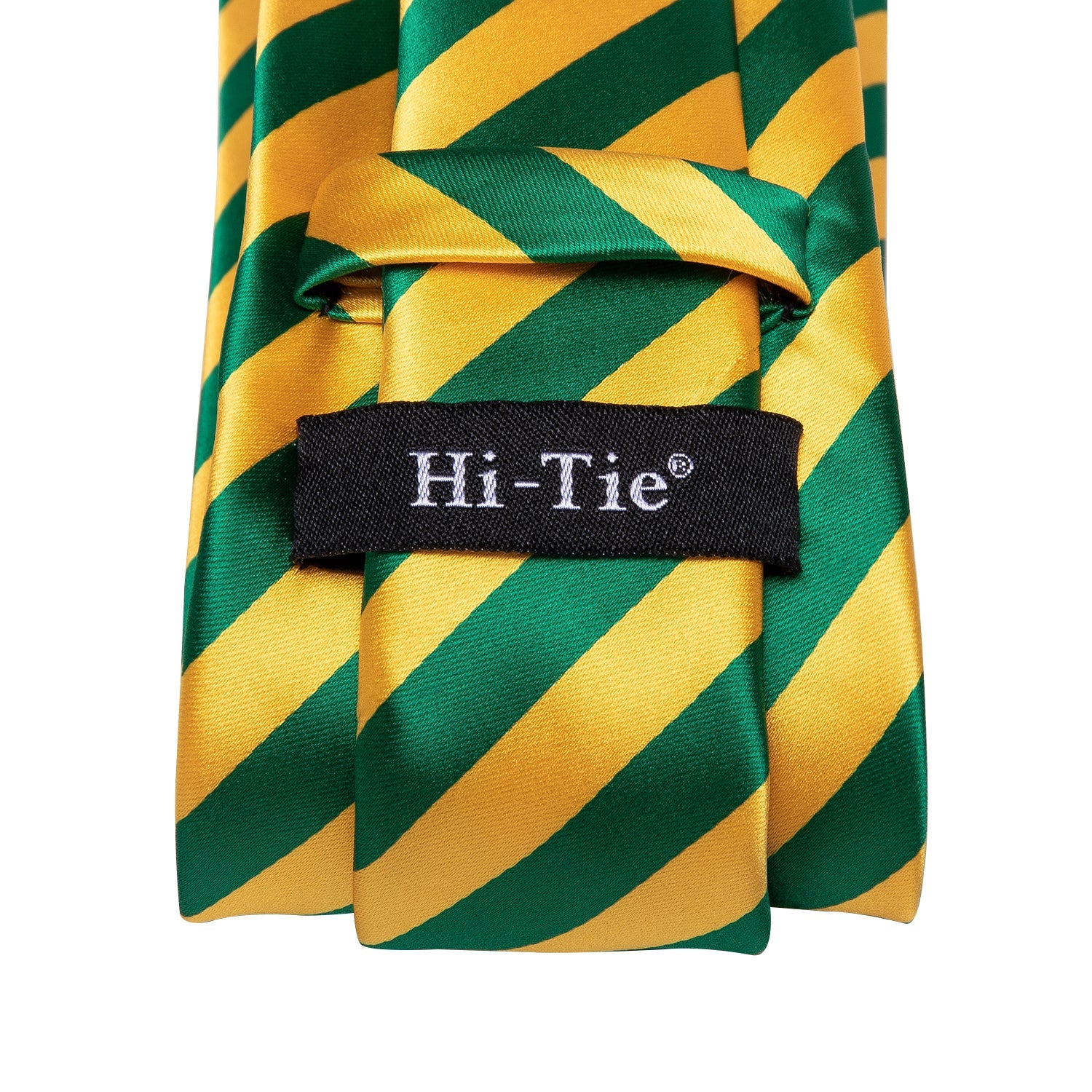 Yellow Green Striped Tie Pocket Square Cufflinks Set with Wedding Brooch