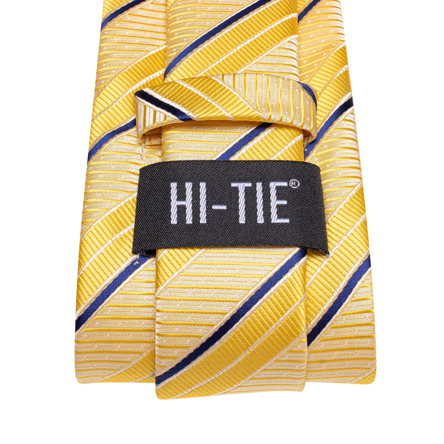 Yellow Necktie Blue Stripes Men Tie Pocket Square Cufflinks Set