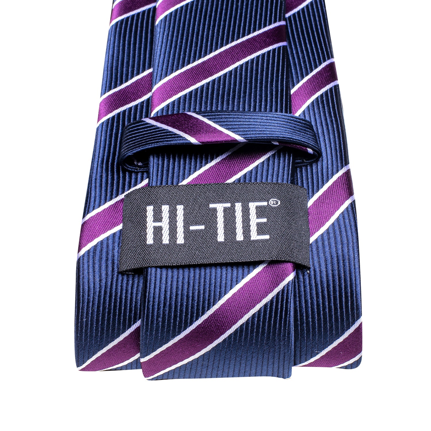 Blue Purple Striped Silk Necktie Pocket Square Cufflinks Set
