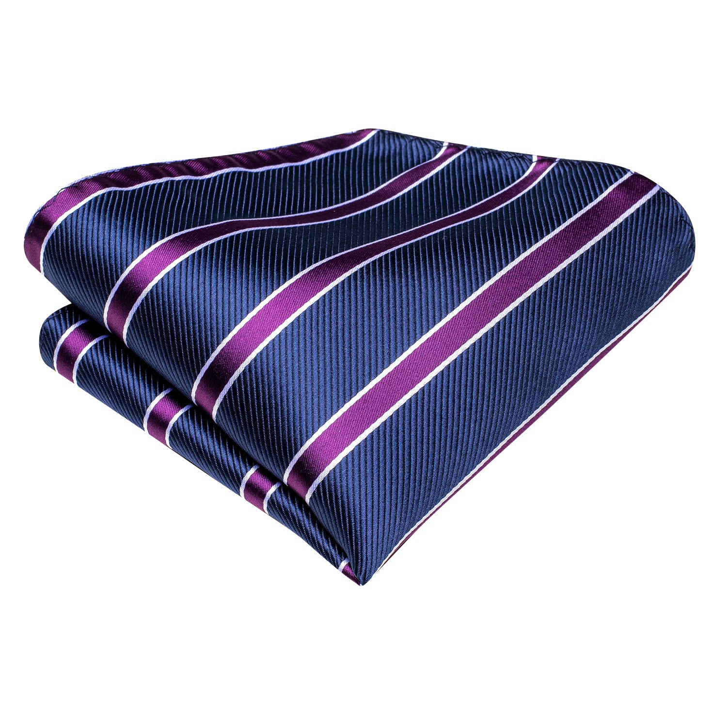 Blue Purple Striped Silk Necktie Pocket Square Cufflinks Set