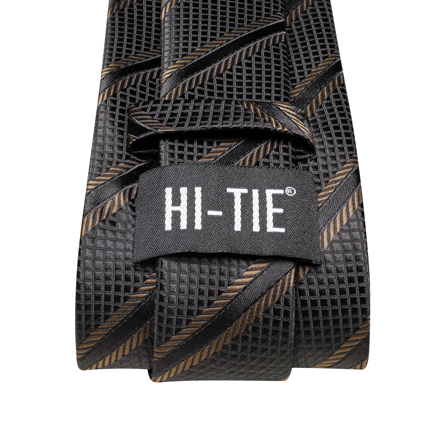 Black Brown Striped Silk Tie Pocket Square Cufflink Set for Men