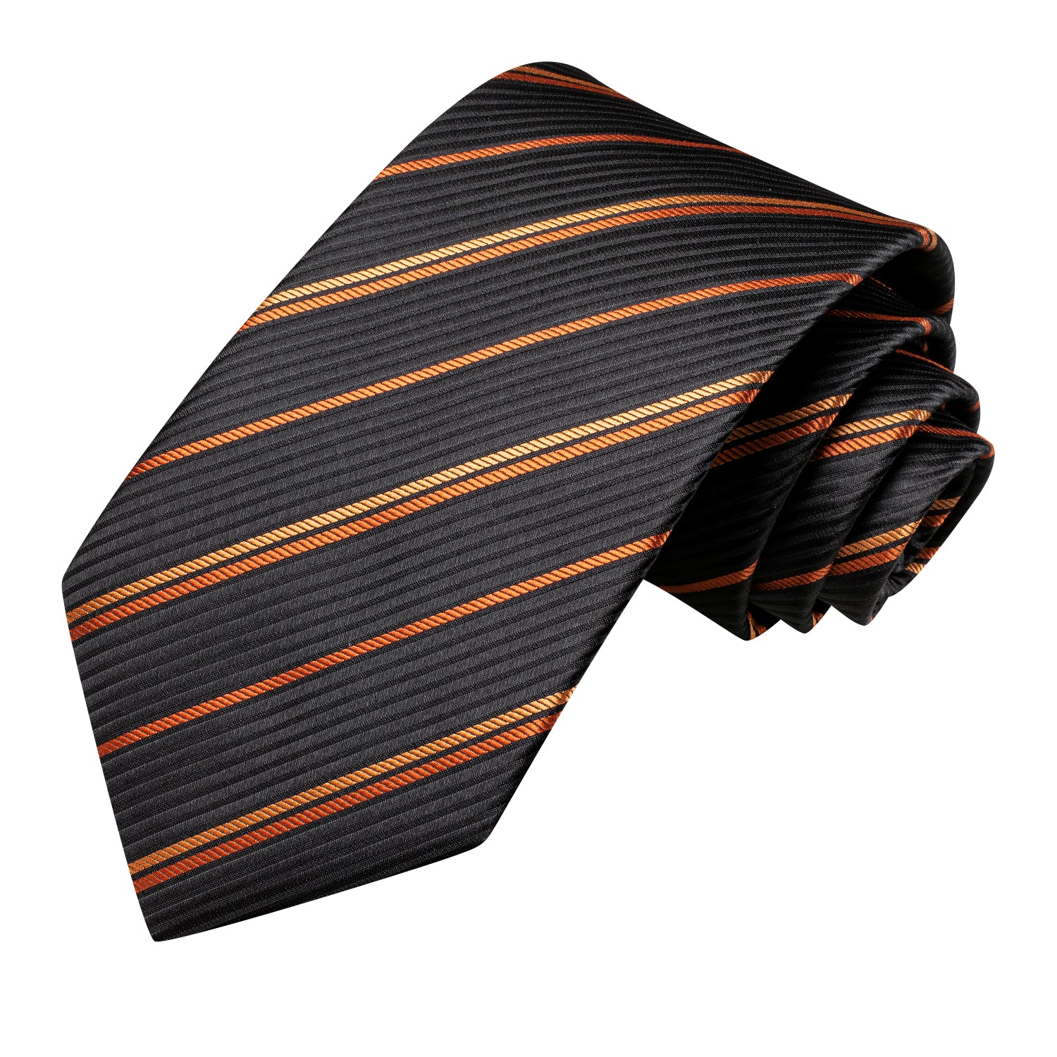 Black Orange Strip Silk Tie Pocket Square Cufflinks Set Business
