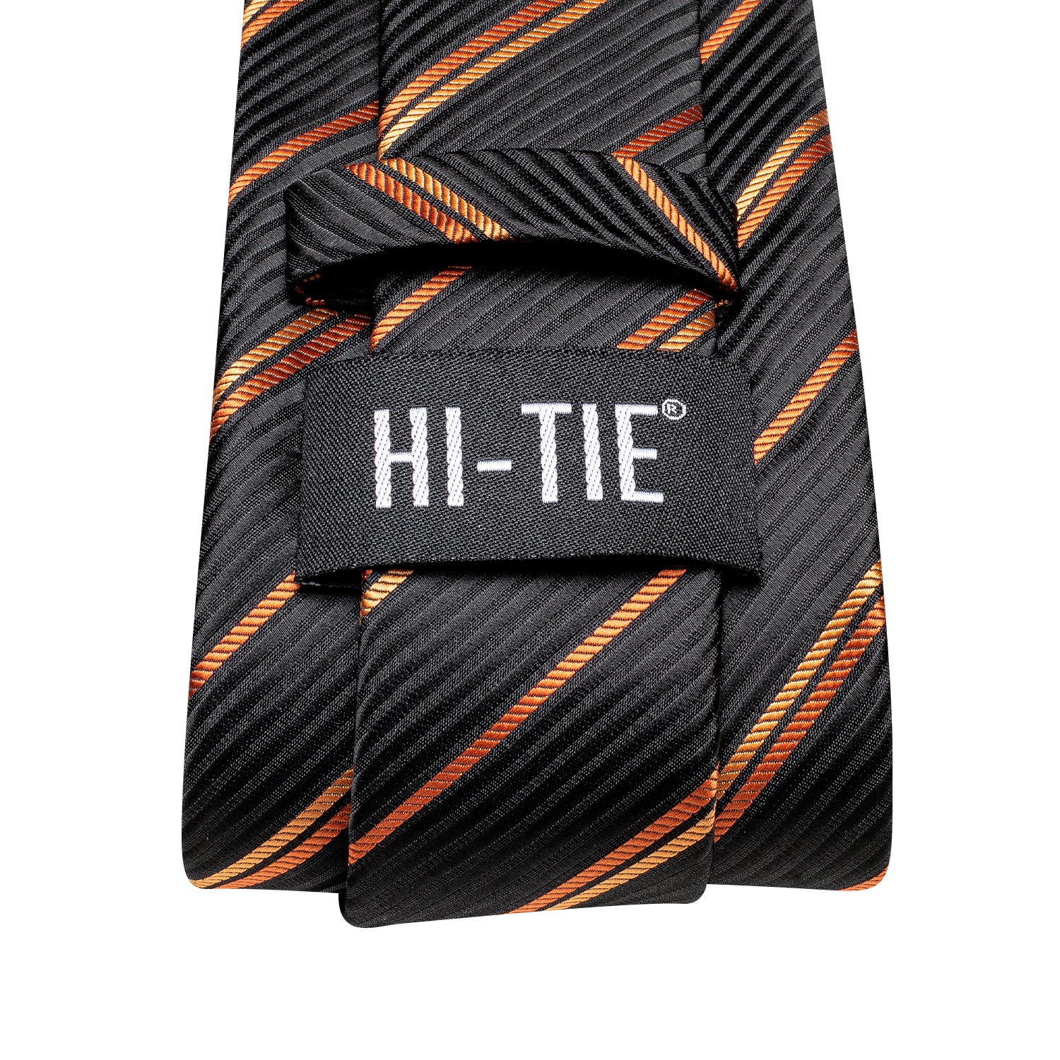 Black Orange Strip Silk Tie Pocket Square Cufflinks Set Business
