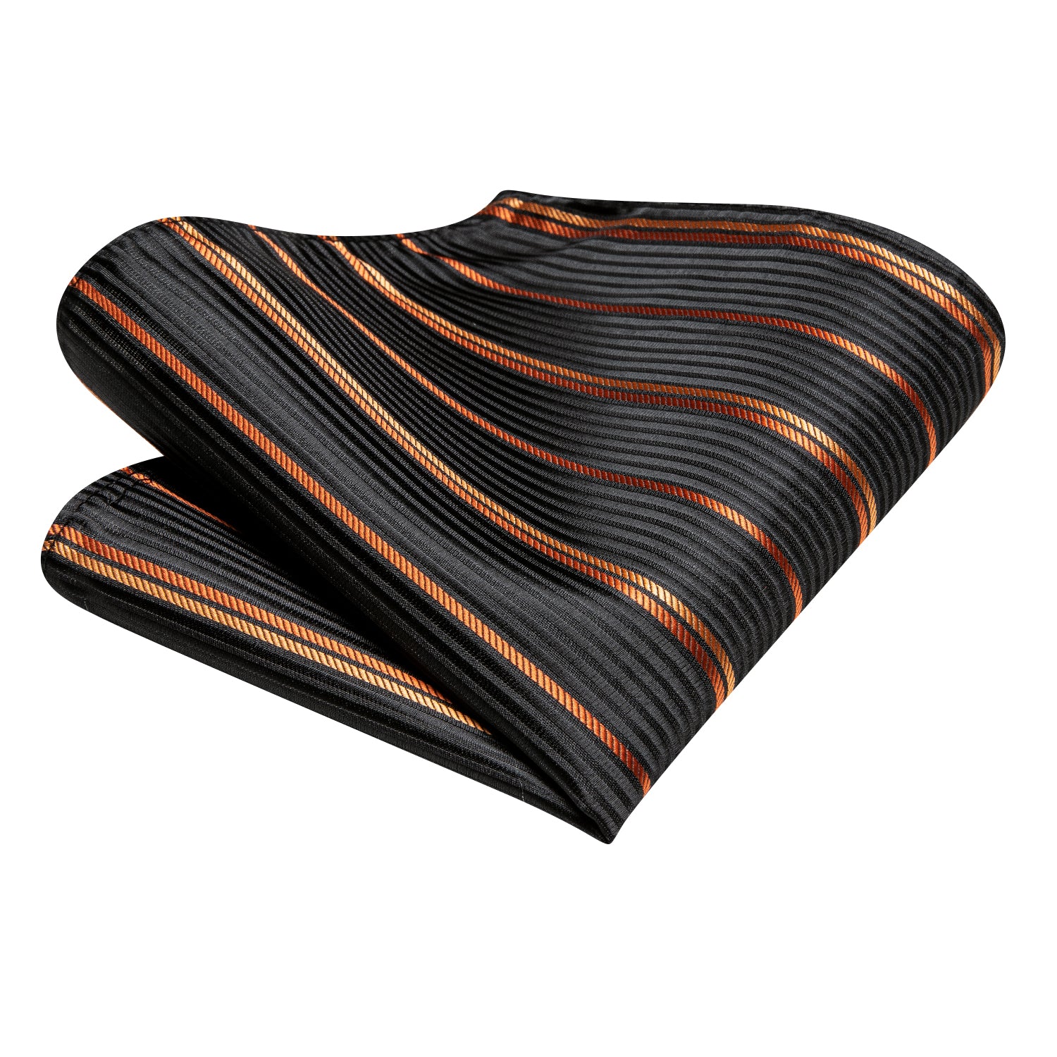 Black Orange Strip Silk Tie Pocket Square Cufflinks Set Business