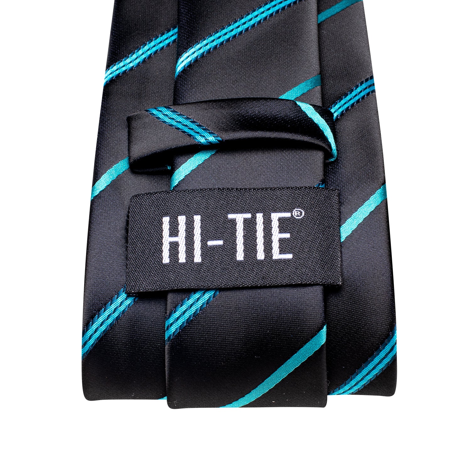 Black Necktie Blue Stripes Mens Tie Pocket Square Cufflinks Set