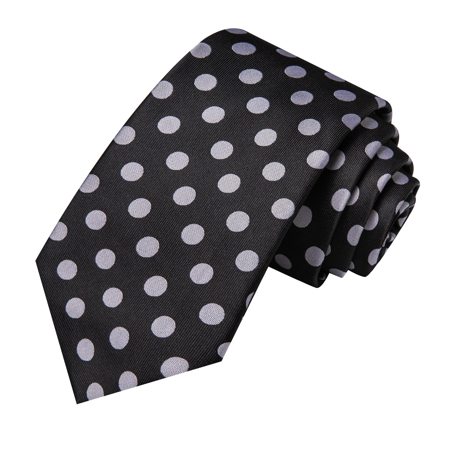 Black White Polka Dots 67" Extra Long Tie Hanky Cufflinks Set