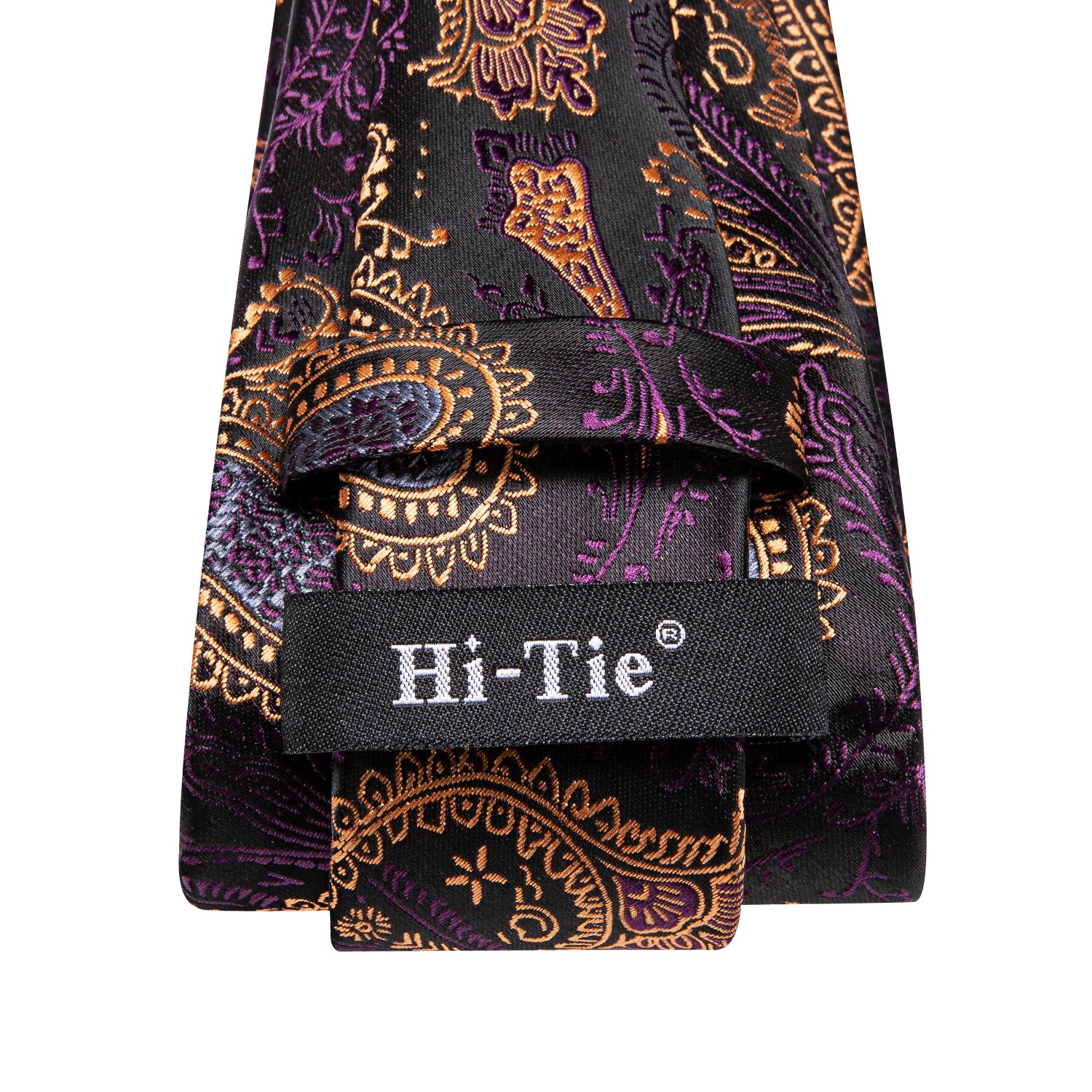 Purple Gold Paisley 67" Extra Long Necktie Hanky Cufflinks Set