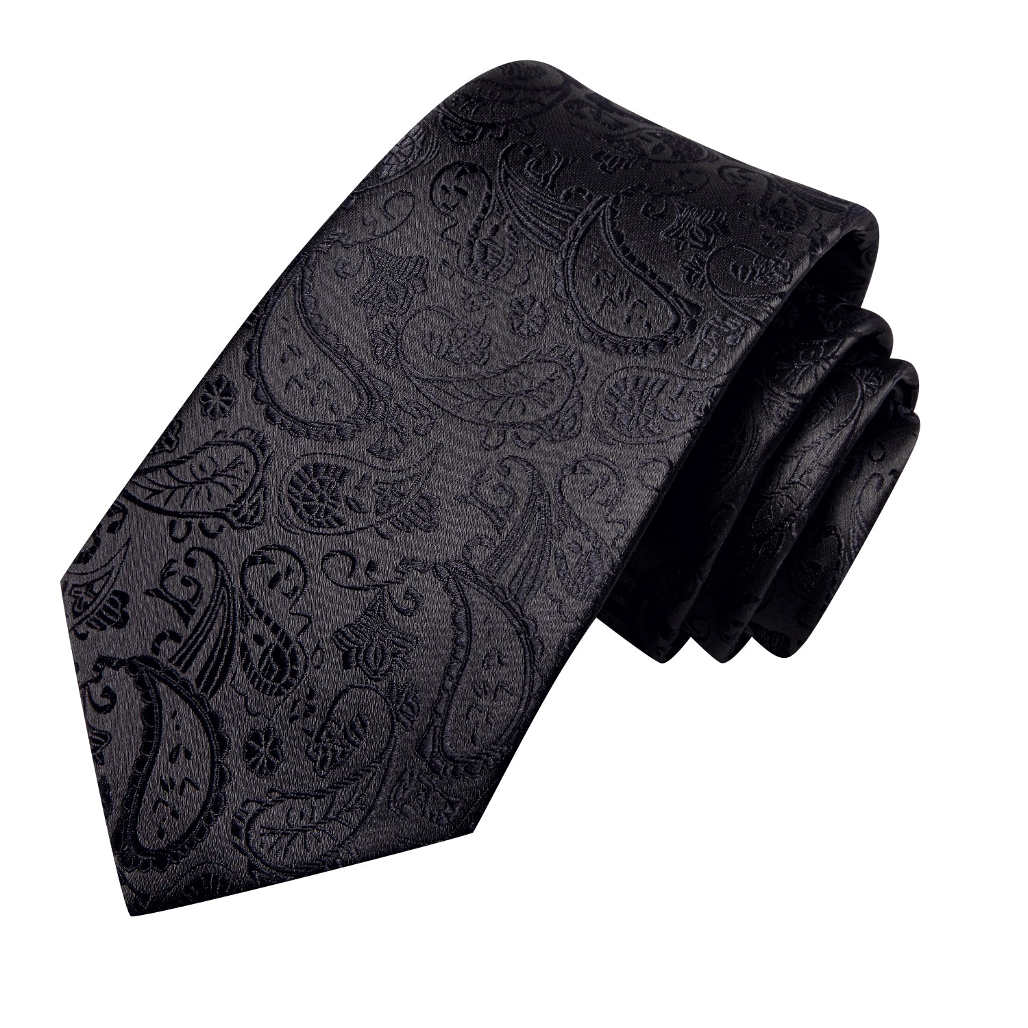 Black Paisley 67 Inch Extra Long Tie Handkerchief Cufflinks Set