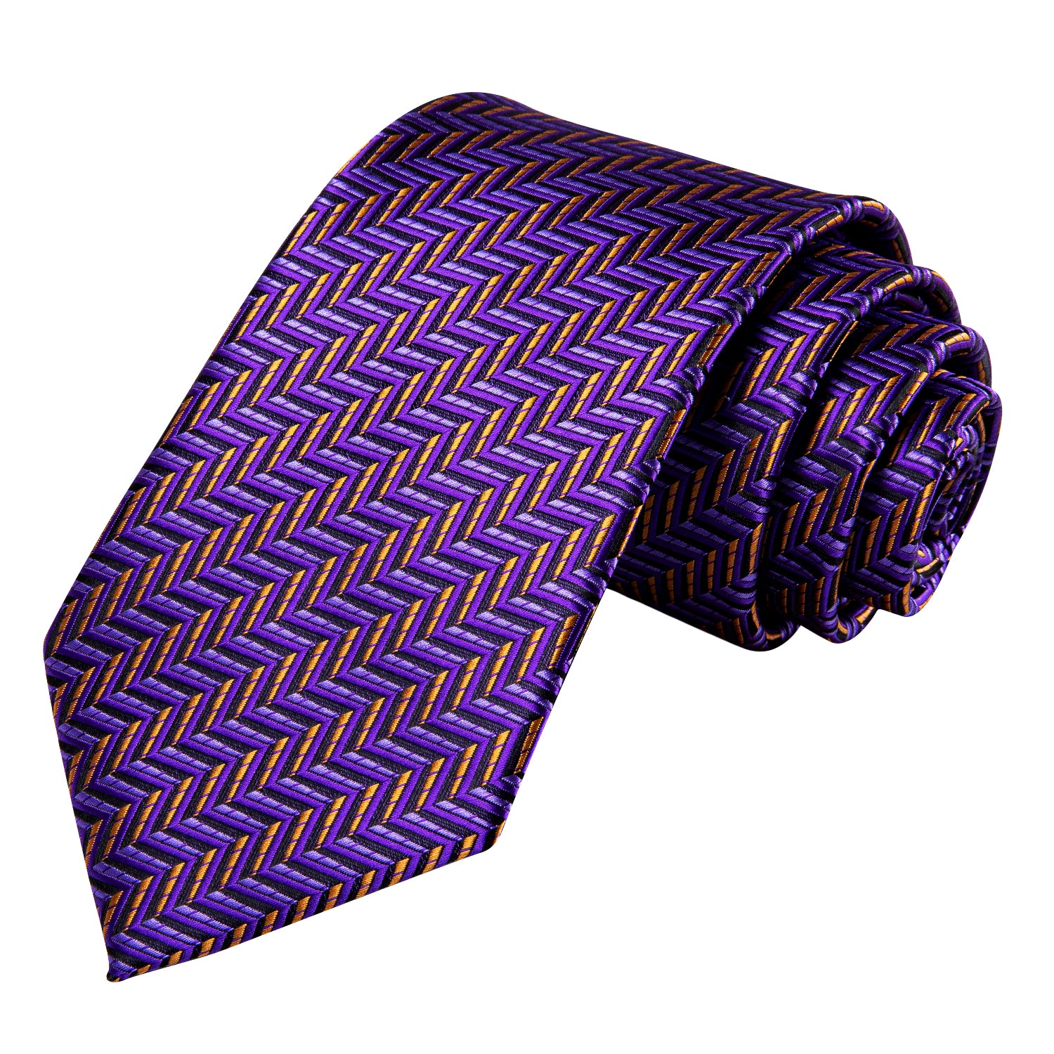 Purple Yellow Novelty 67 Inch Extra Long Tie Hanky Cufflinks Set