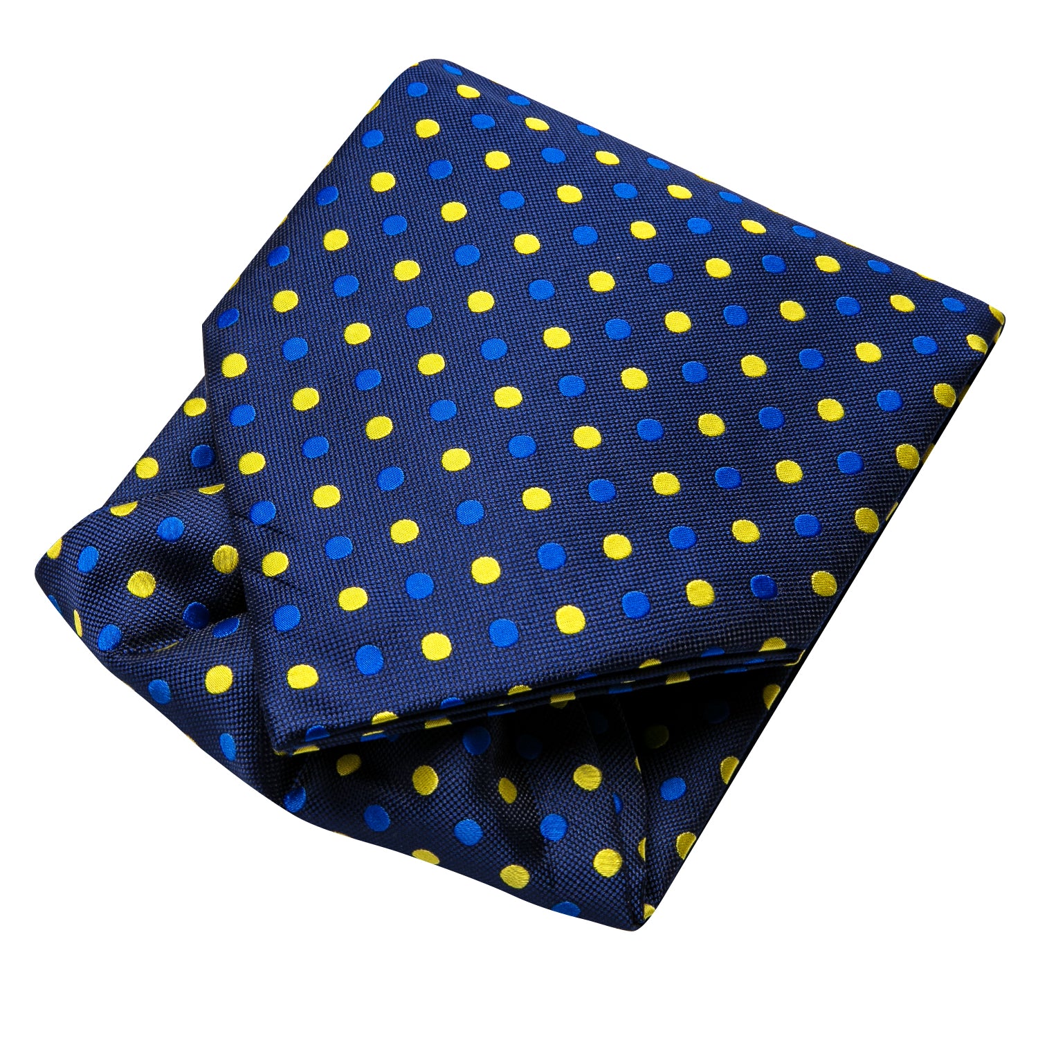 Navy Blue Yellow Polka Dot Ascot Pocket Square Cufflinks Set