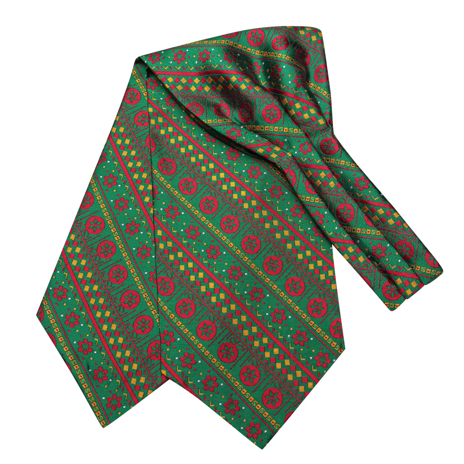 Green Red Yellow Christmas Novelty Ascot Pocket Square Cufflinks Set