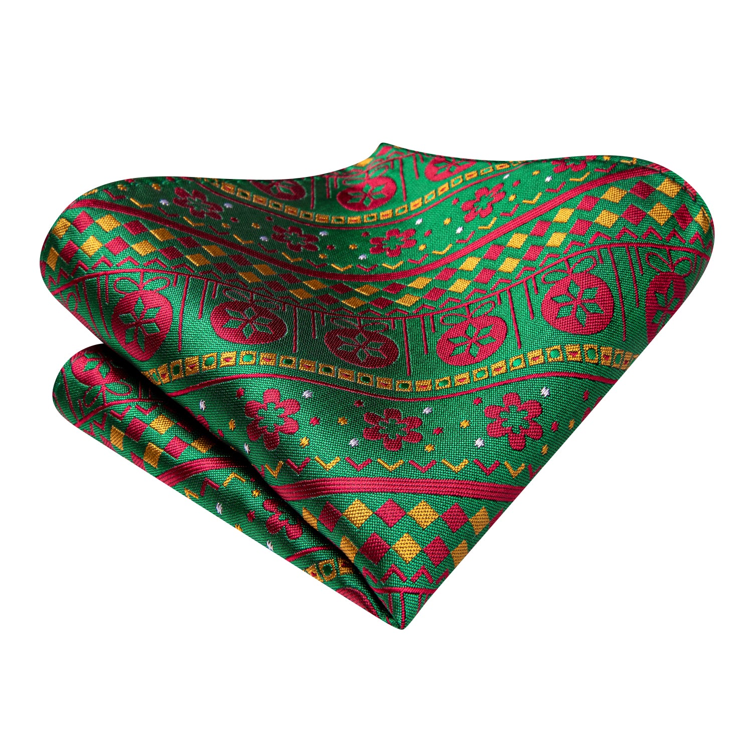 Green Red Yellow Christmas Novelty Ascot Pocket Square Cufflinks Set