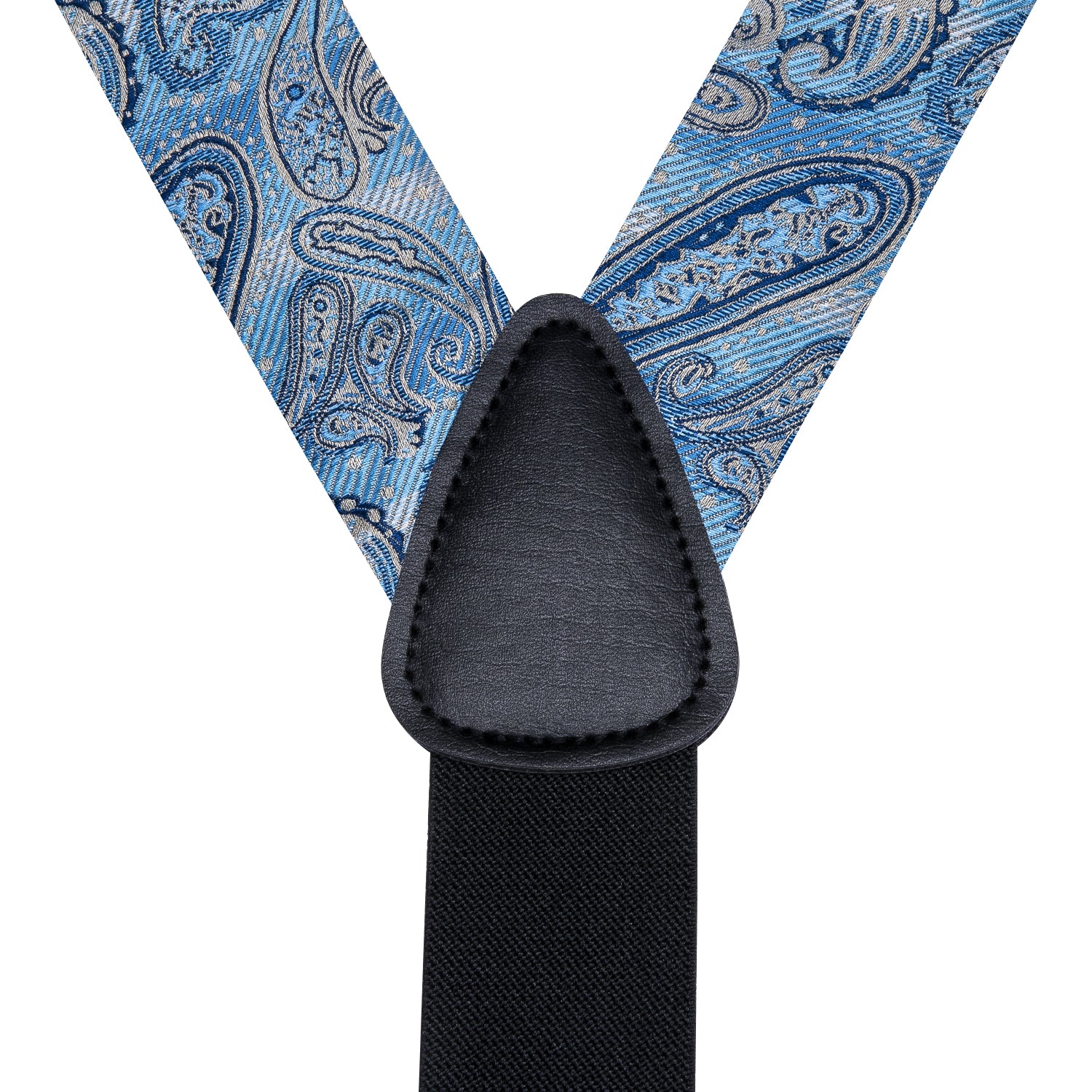 Sky Blue Mens Silk Paisley Suspender Bowtie Hanky Cufflinks Set