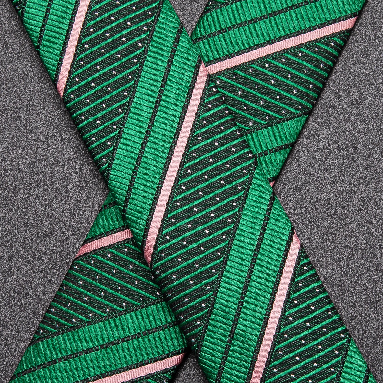 Green Pink Striped Suspender Bowtie Hanky Cufflinks Set