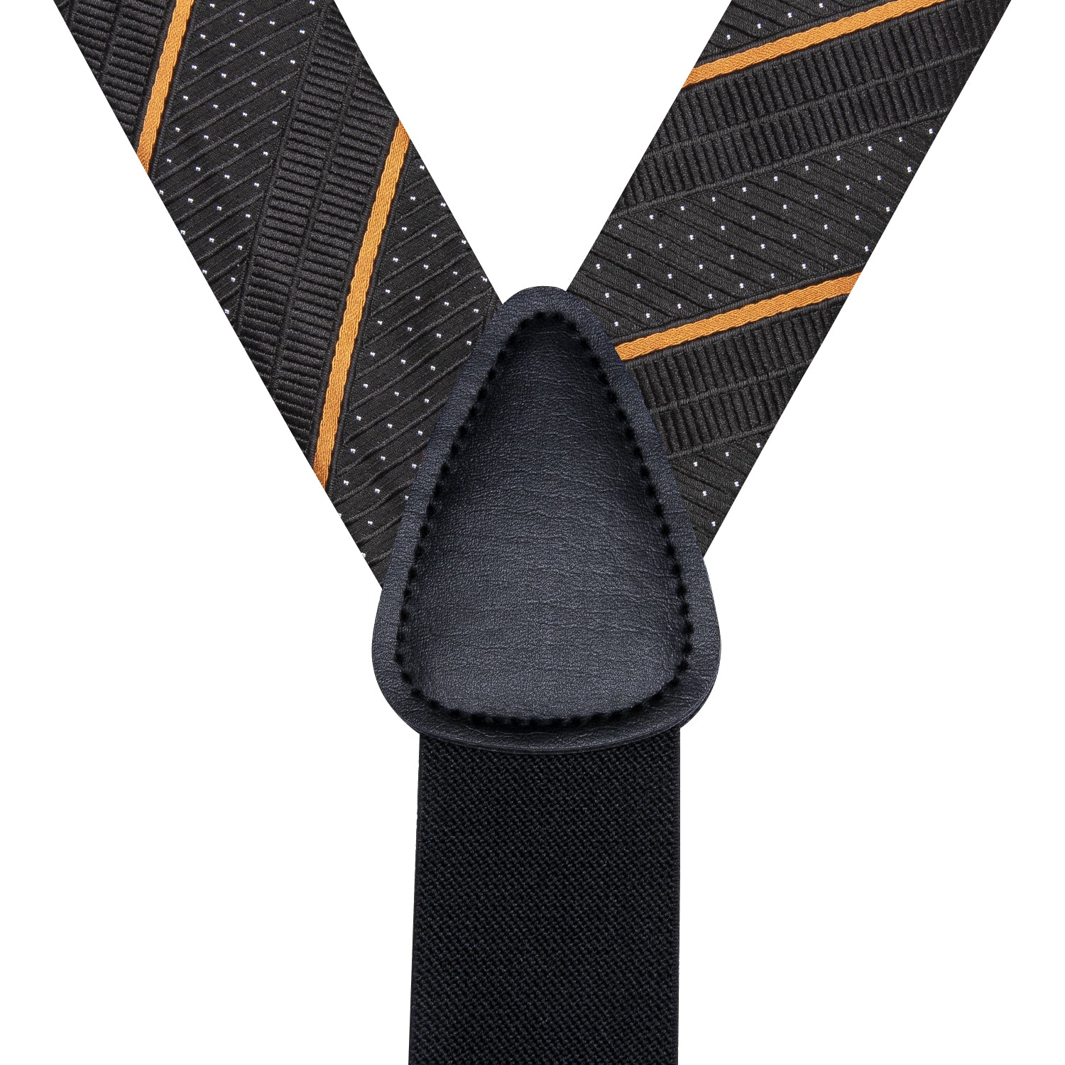 Black Yellow Striped Suspender Bowtie Hanky Cufflinks Set