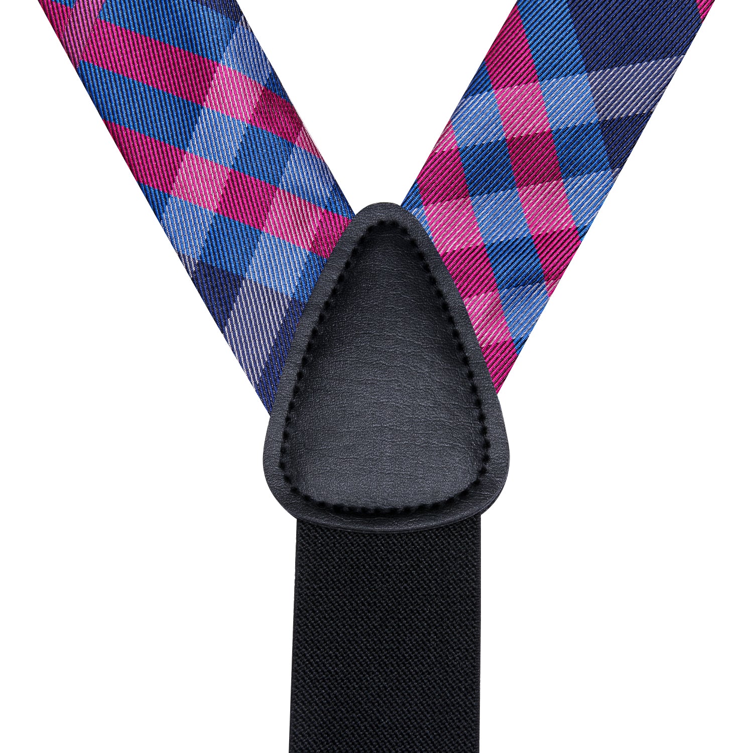 Blue Pink Plaid Suspender Bowtie Hanky Cufflinks Set