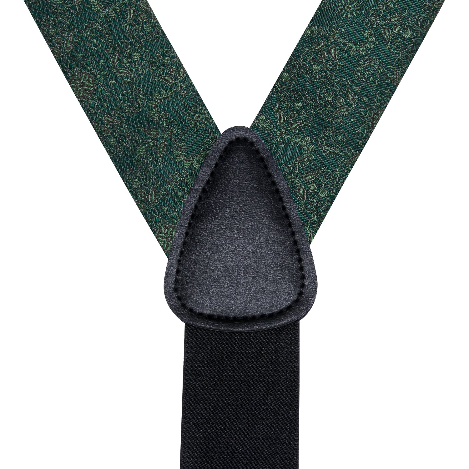 Deep Green Floral Suspender Bowtie Hanky Cufflinks Set