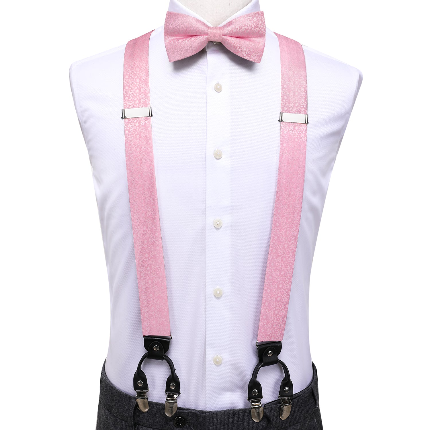 Pink Floral Suspender Bowtie Hanky Cufflinks Set