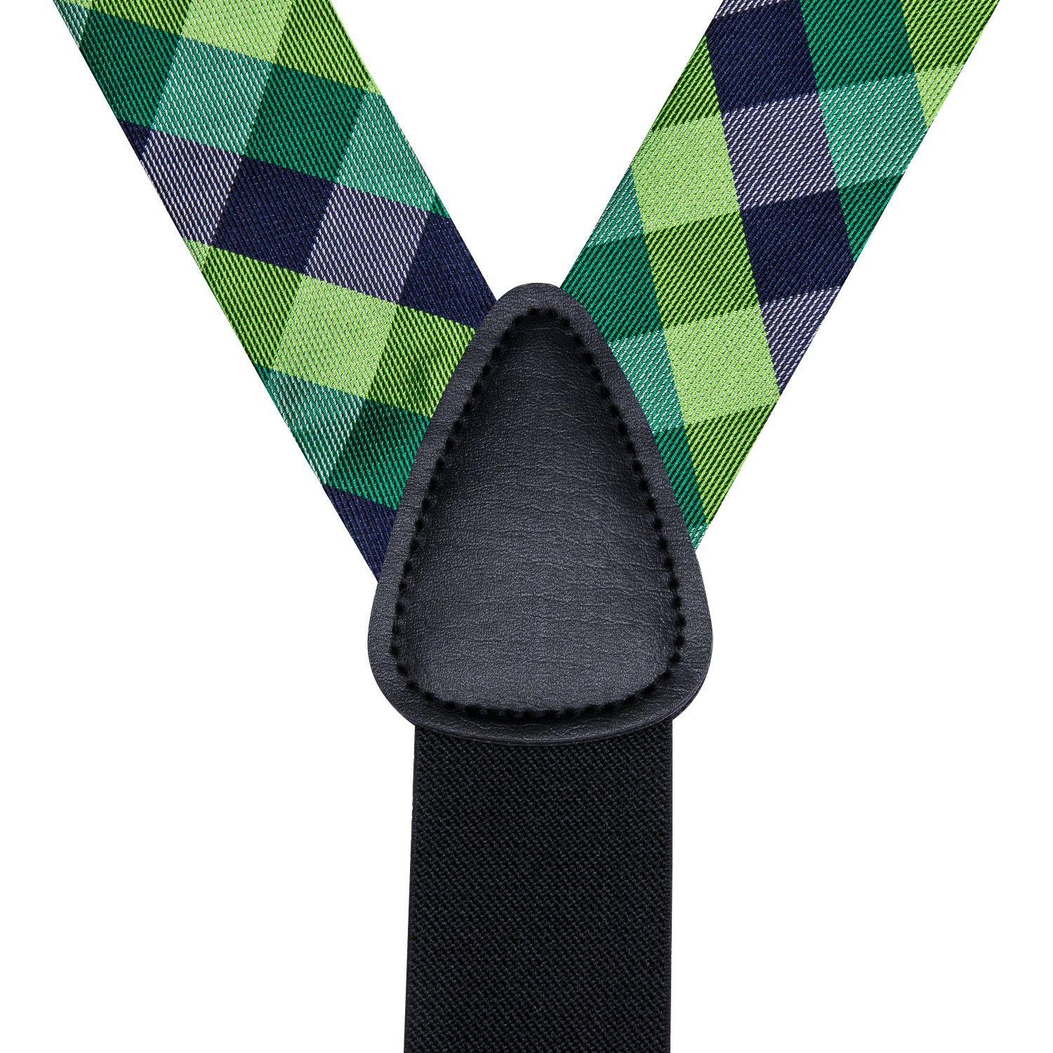 Green Blue Plaid Suspender Bowtie Hanky Cufflinks Set