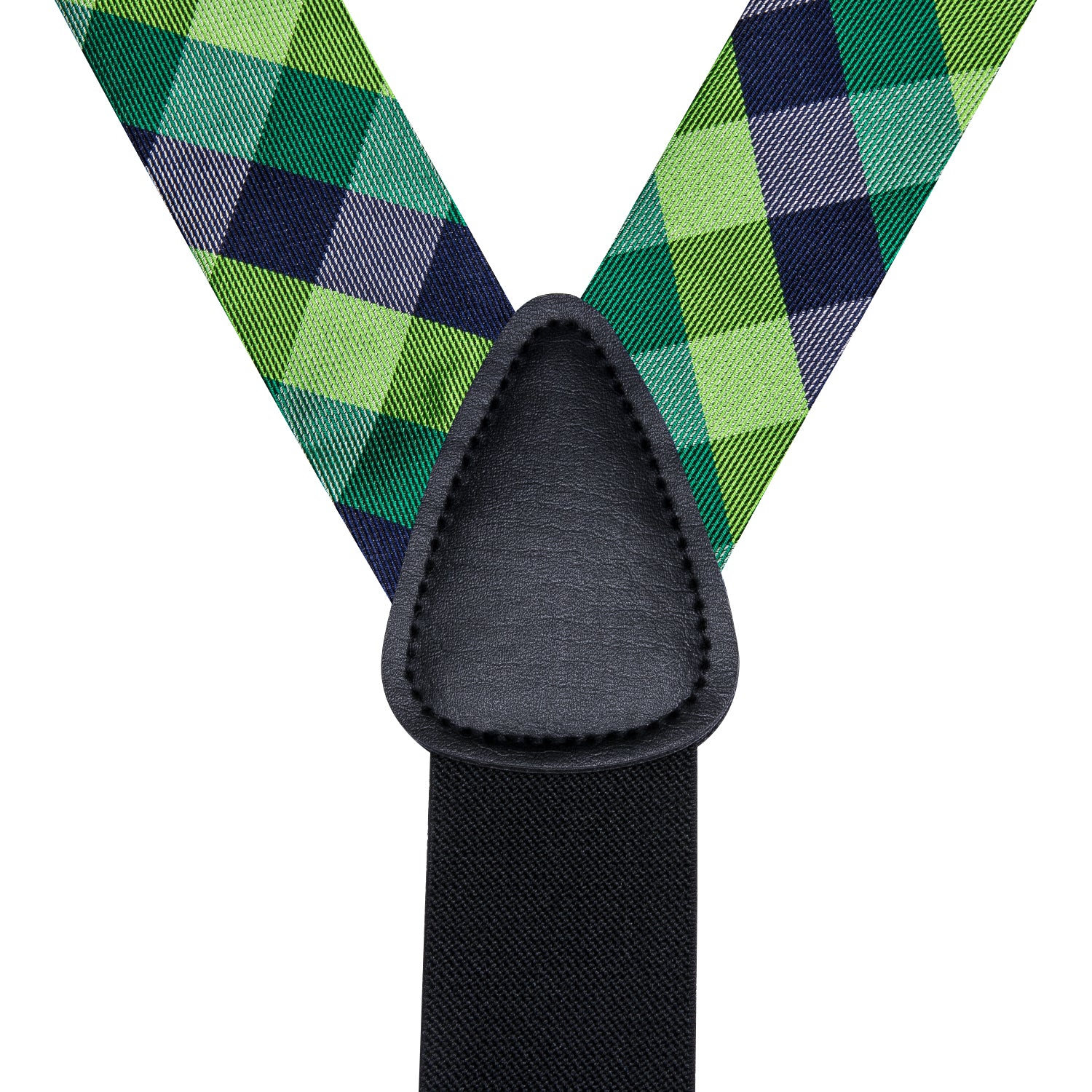 Mens Green Blue Plaid Silk Suspender Bowtie Hanky Cufflinks Set