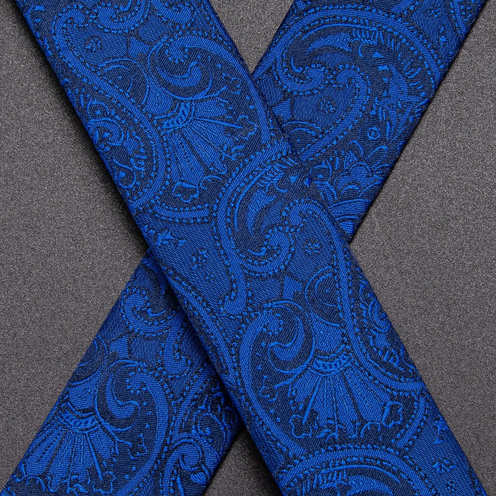 Deep Blue Paisley Novelty Suspender Bowtie Hanky Cufflinks Set