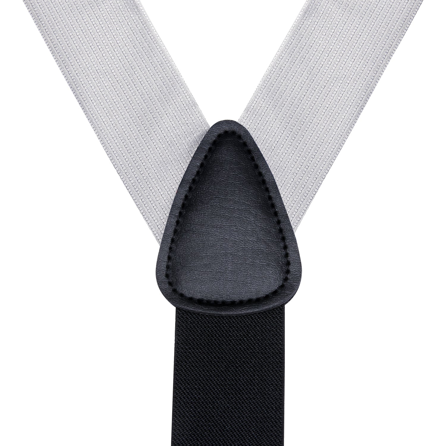 Silver Solid Suspender Bowtie Hanky Cufflinks Set