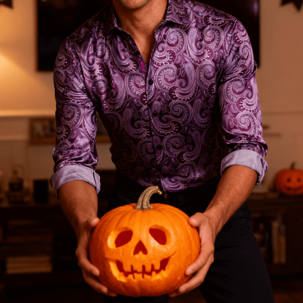 Hi-Tie Men's Shirt Purple Paisley Silk Windsor Collar Button Down Shirt