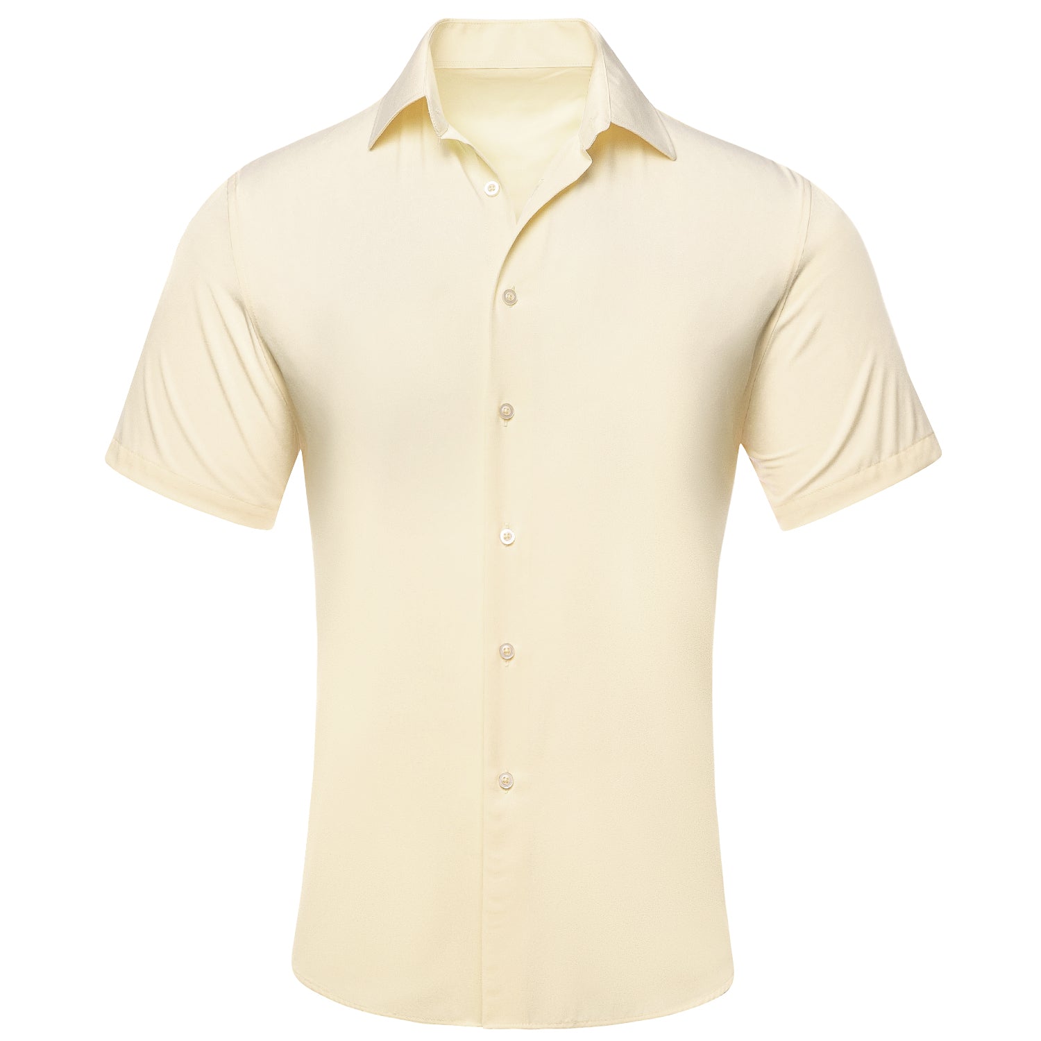 Light Yellow Solid Silk Men's Short Sleeve Shirt