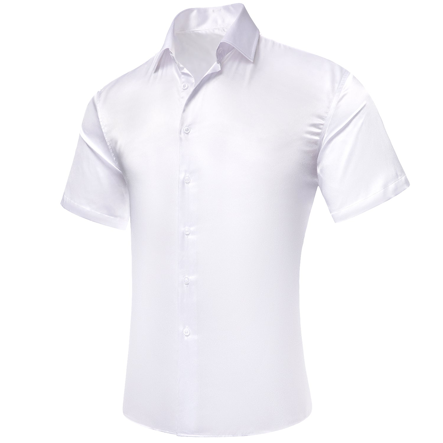 White Solid Satin Men's Short Sleeve Shirt