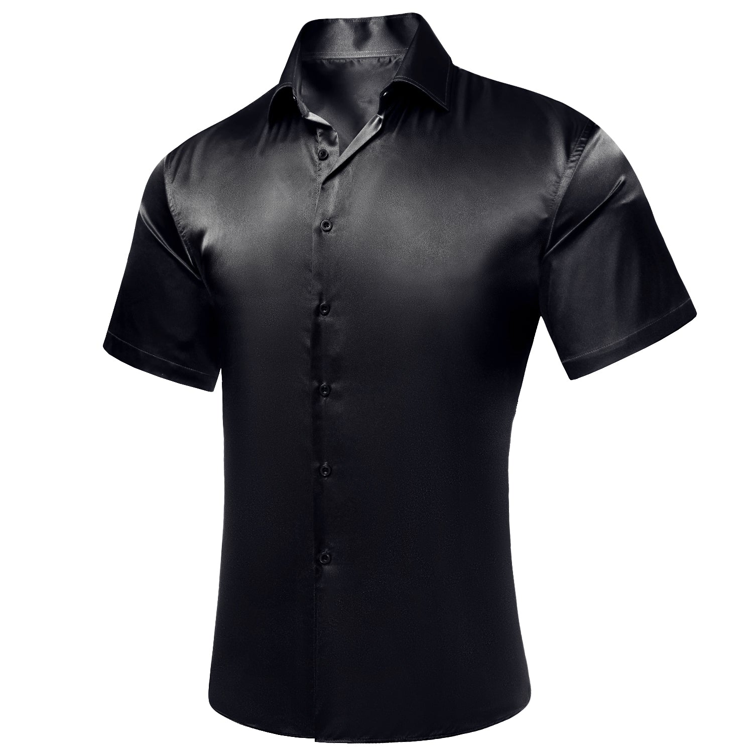 Pure Black Solid Satin Men's Short Sleeve Shirt