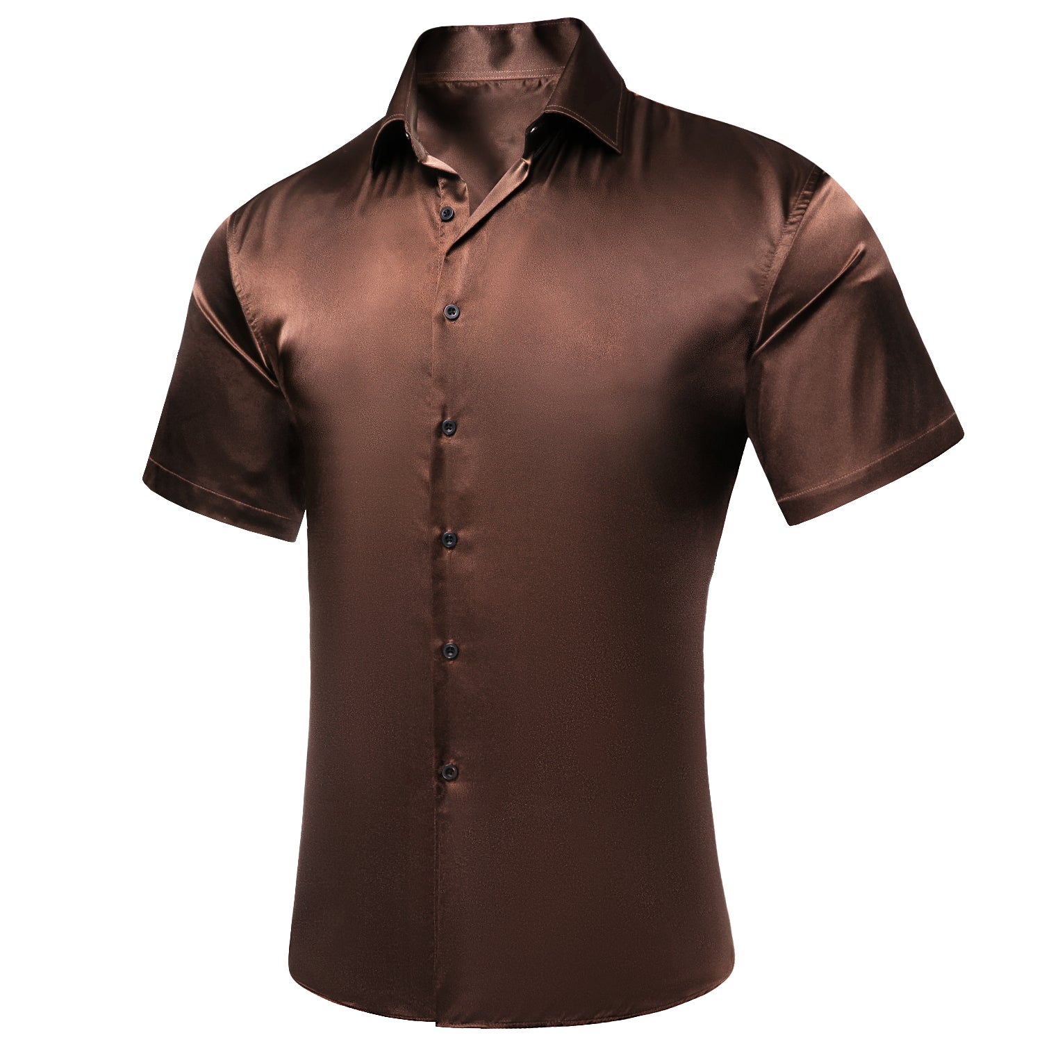 Brown Black Solid Satin Men's Short Sleeve Shirt