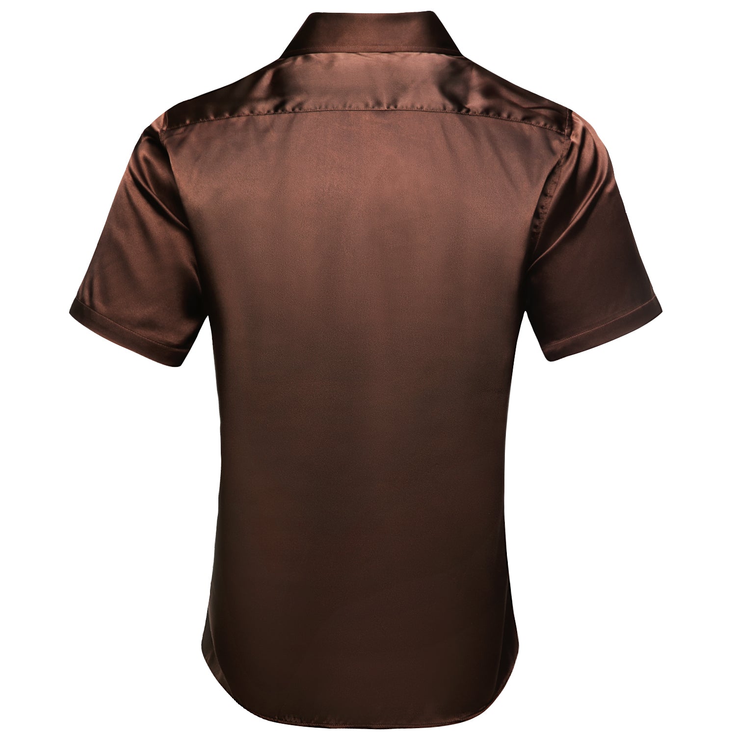 Brown Black Solid Satin Men's Short Sleeve Shirt