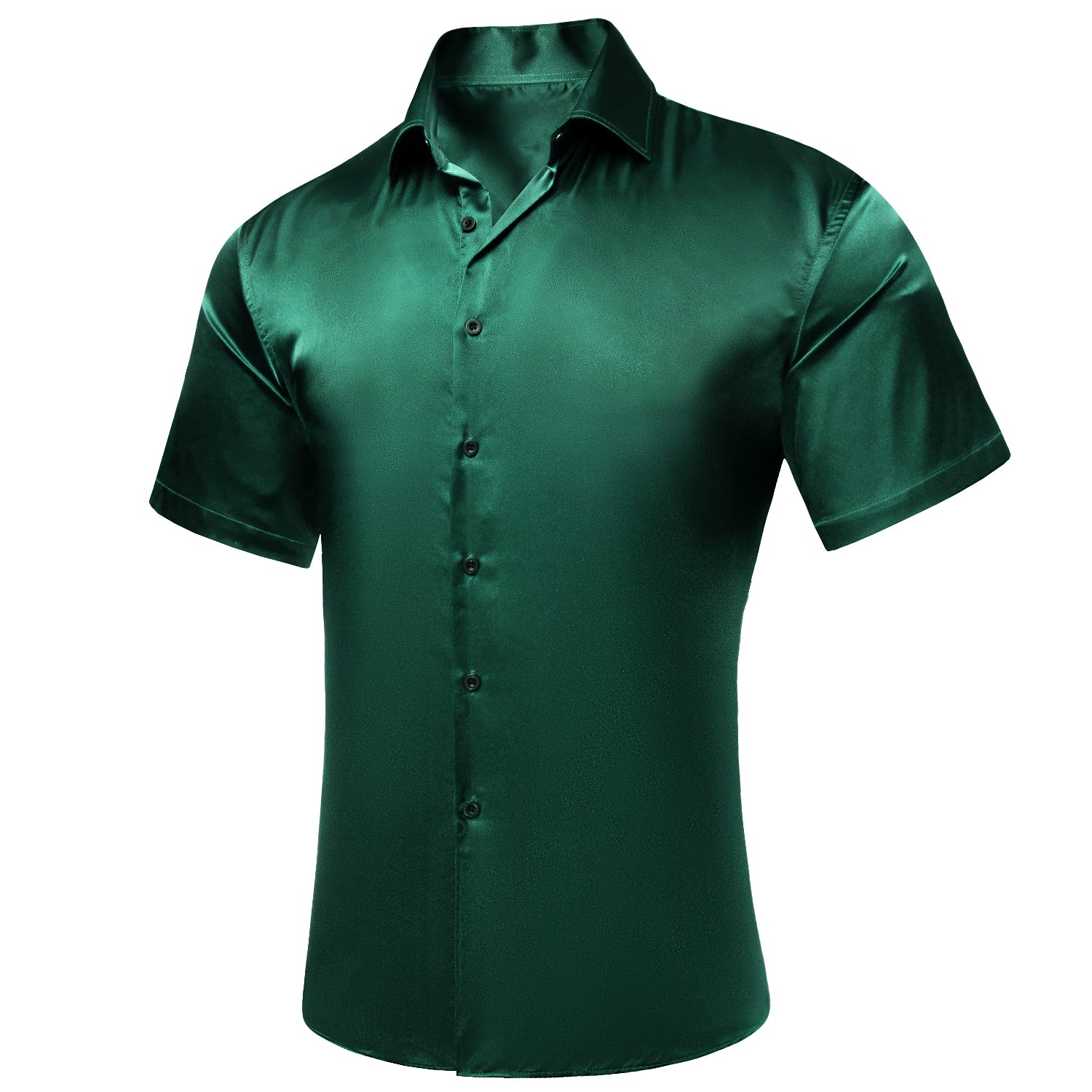 Emerald Green Solid Satin Men's Short Sleeve Shirt