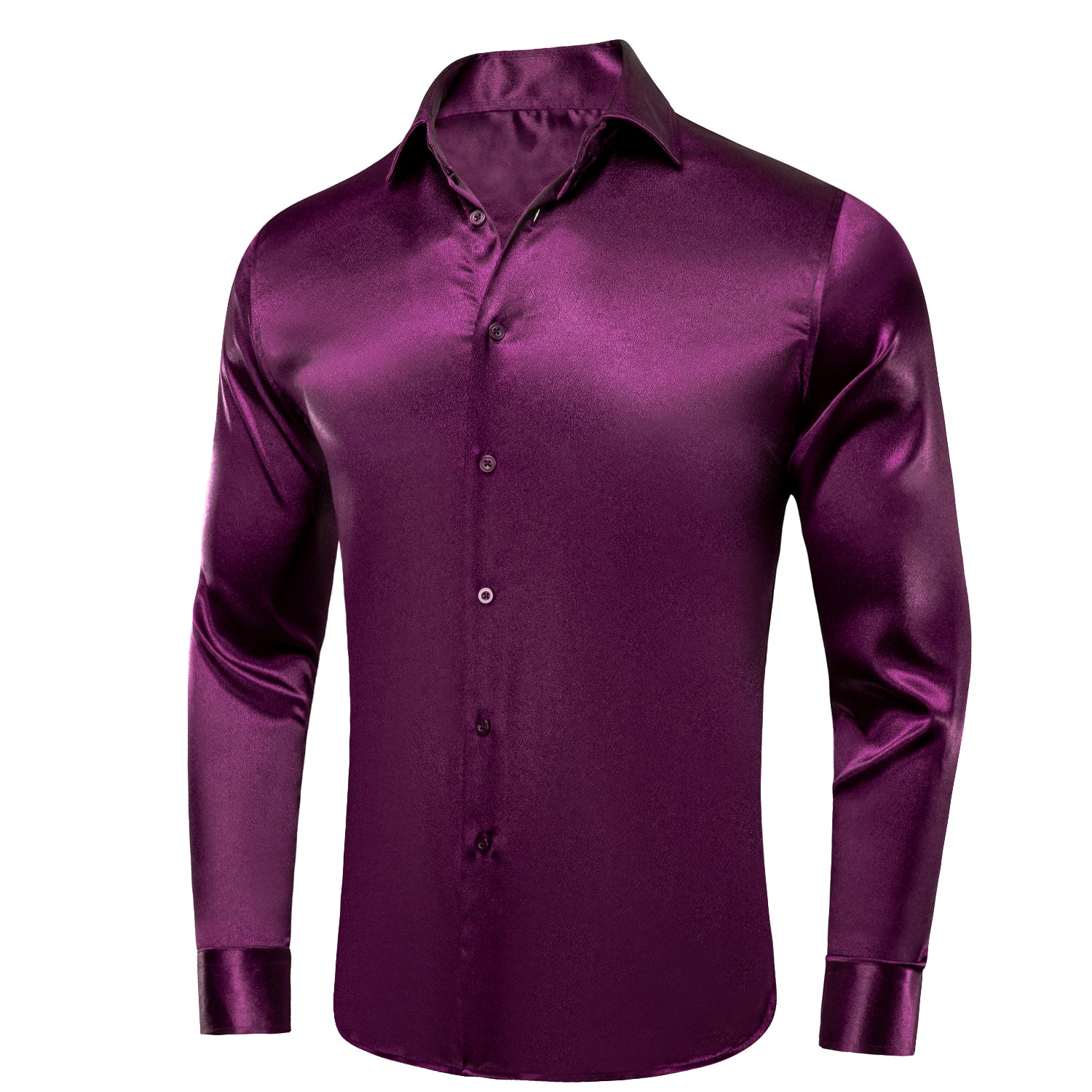 Purple Satin Silk Men's Long Sleeve Shirt
