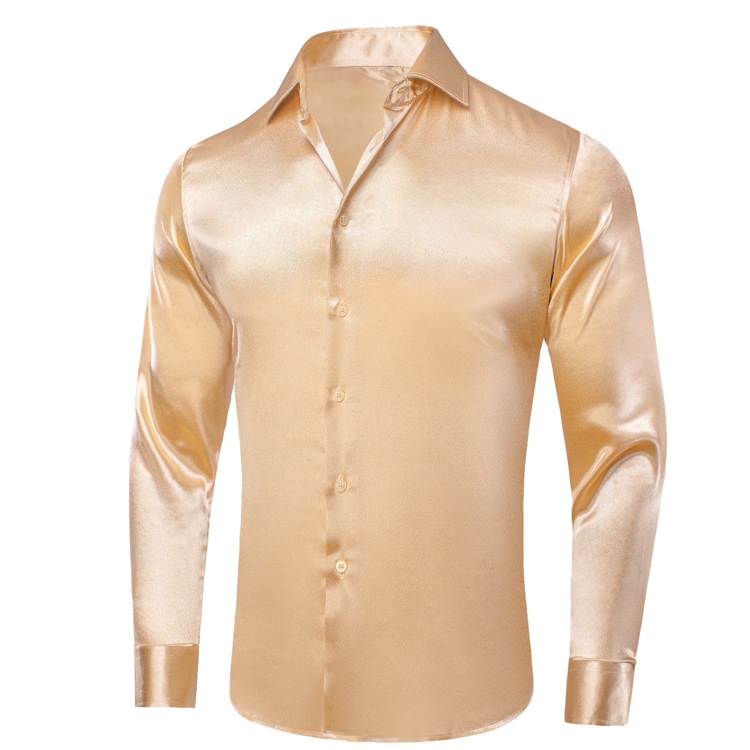 Wheat Yellow Satin Silk Men's Long Sleeve Shirt